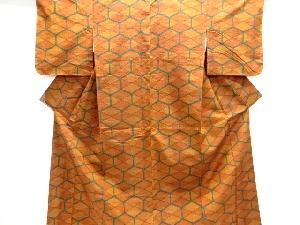 未使用品　亀甲に菱模様織出し手織り紬着物